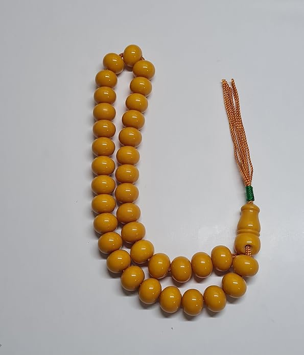 164 Gr 20X16 mm Habbe Ölçülerde 50 cm Uzunluğunda Eski Döküm Bowling Topundan Çubuk Katalin Malzeme Kuru Torna El Yapımı Usta İşi Kolleksiyonluk Büyük Boy Özel Tespih (SARI)