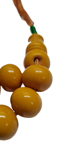 164 Gr 20X16 mm Habbe Ölçülerde 50 cm Uzunluğunda Eski Döküm Bowling Topundan Çubuk Katalin Malzeme Kuru Torna El Yapımı Usta İşi Kolleksiyonluk Büyük Boy Özel Tespih (SARI)
