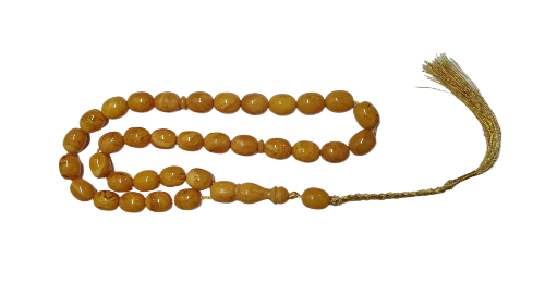 El Yapımı Katalin Tesbih, 54 cm Uzunluk, 79 gr Ağırlık, Amber Rengi, 13x17 mm Habbe Ölçülü