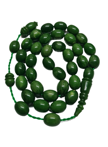 Collectible Dry Lathe Handmade Masterwork 12X14 MM Sequential System Moire Old Rod Casting Material Handmade Masterwork Prayer Beads (GREEN)
