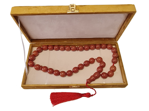 Koleksiyonluk El Yapımı Katalin Tespih, 82 Gram, 46 cm, 15x15 mm, Özel Kadife Kutulu, Eski Döküm, Kuru Torna İşçilik