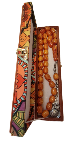Katalin Prayer Beads, 150 Grams, 15x20 mm, 56 Centimeters, Old Cast Rod, Collectible, Handmade, Velvet Boxed, Mustard Color (MUSHROOM)