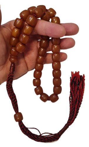 Special Velvet Box, 86 Grams, 15x14 mm, 55 Centimeters, Collectible Prayer Beads Made from Old Catalin Objects, Master Craftsmanship, Handmade Dry Lathe-Shaved Collectible Prayer Beads with Special Tassels
