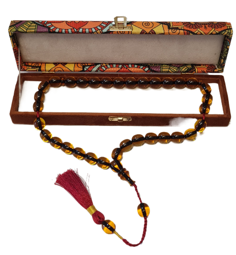 Special Velvet Boxed, 98 Grams, 15x17 mm, 52 cm, German Dice Rosary, Old Casting, New Lathe, Handmade, Dry Lathe, Master Craftsmanship, Excellent Condition, Collectible German Game Dice Rosary