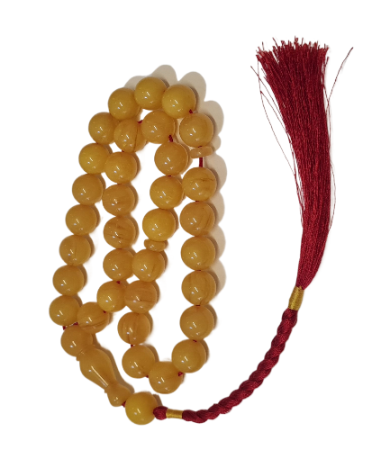 BÜYÜK BOY Koleksiyonluk Katalin Tespih, 101 Gram, 15,5x15,5 mm, 54 cm Uzunluk, Özel Kadife Kutulu, Hardal Rengi, Usta İşi