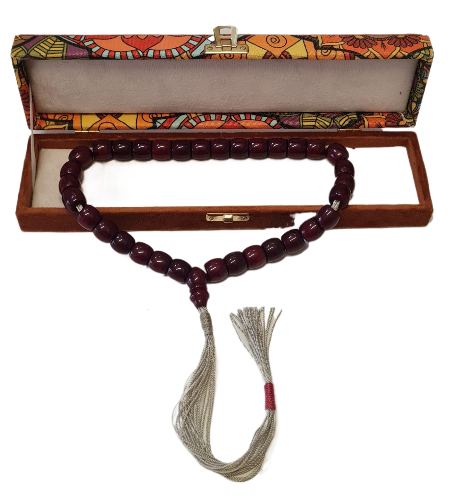 Antique Handmade Katalin Prayer Beads, Special Velvet Box, 33 Beads, 88 Grams, 15x14 mm, Old Casting, Masterwork Dry Lathe (BLACK TASSEL)