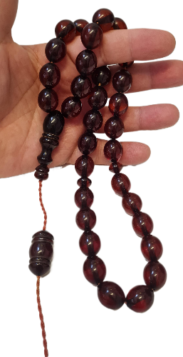 Antique German Dice Prayer Beads, Handmade, 33 Beads, 94 Grams, 14x17 mm, 54 Snatim, Perfect Color, Collectible, Masterwork Dry Lathe Handmade Prayer Beads with Special Velvet Box