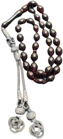 8 X 11 mm, 34 Cm, 23 Gr Usta Kuru Torna El Yapımı Eski Döküm Malzeme Tıraşlı, Hareli Kolleksiyonluk Kzaziye Gümüş Püsküllü Tespih