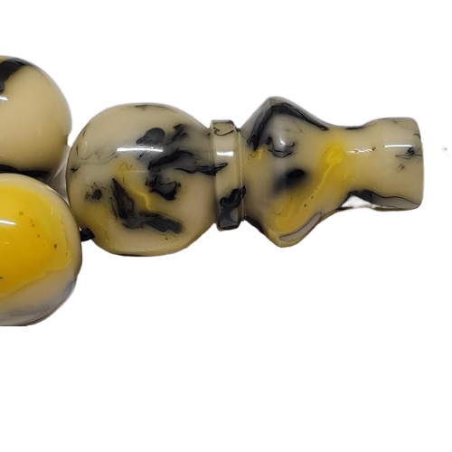 Antik Katalin Bowling Topu Koleksiyon Tespihi, 36 cm, 52 Gr, Siyah-Sarı Mermer Desenli