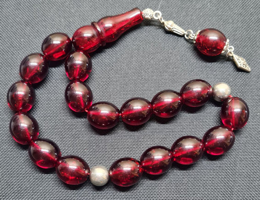 14 X 16 mm, 42 Gr, 25 Cm, EskiDöküm Malzemeden Objeden Yapılma, Usta İşi,El Yapımı Kuru Torna Gümüş Püsküllü Kolleksiyonluk 17 Habbe Tespih