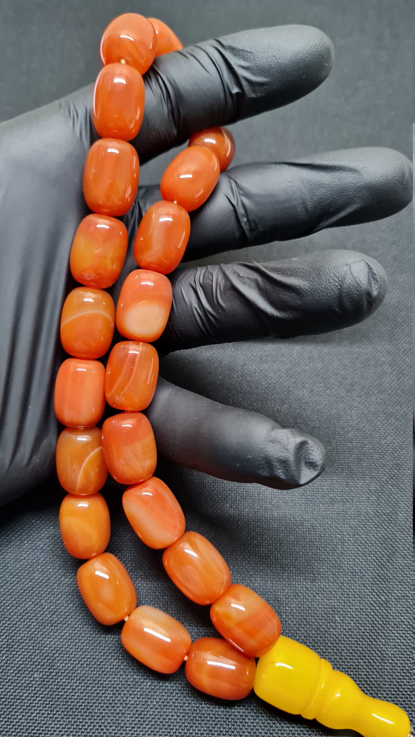 %100 YEMEN Akik Taşı 19 X 14 mm, 137 Gr, 35 Cm, Dev Boy, Katalin İmame İle Usta Kuru Torna El Yapımı Gümüş Püsküllü Kolleksiyonluk Büyük Boy Akik Tespih