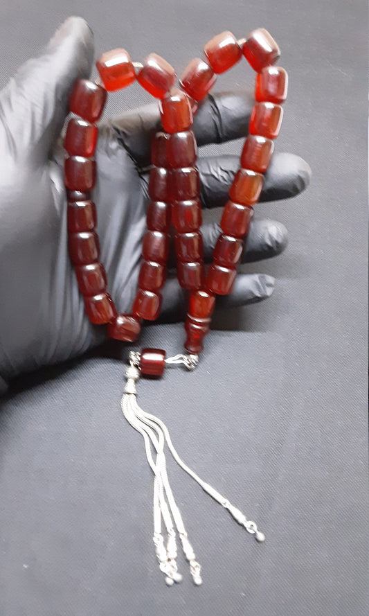 13 x 13 mm, 77 Gr, 39,5 Cm Antik Alman Oyun Zarından Yapılma Eski Kuru Torna Gümüş Püsküllü Usta Yapımı Kolleksiyonluk Büyük Boy Zar Tespih