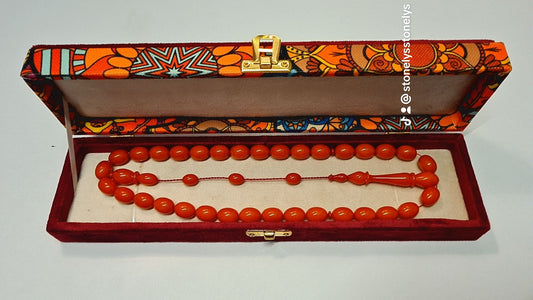 Collectible Dry Lathe Handmade Masterwork 12X14 MM Sequential System Moire Old Rod Casting Material Handmade Masterwork Prayer Beads (ORANGE)