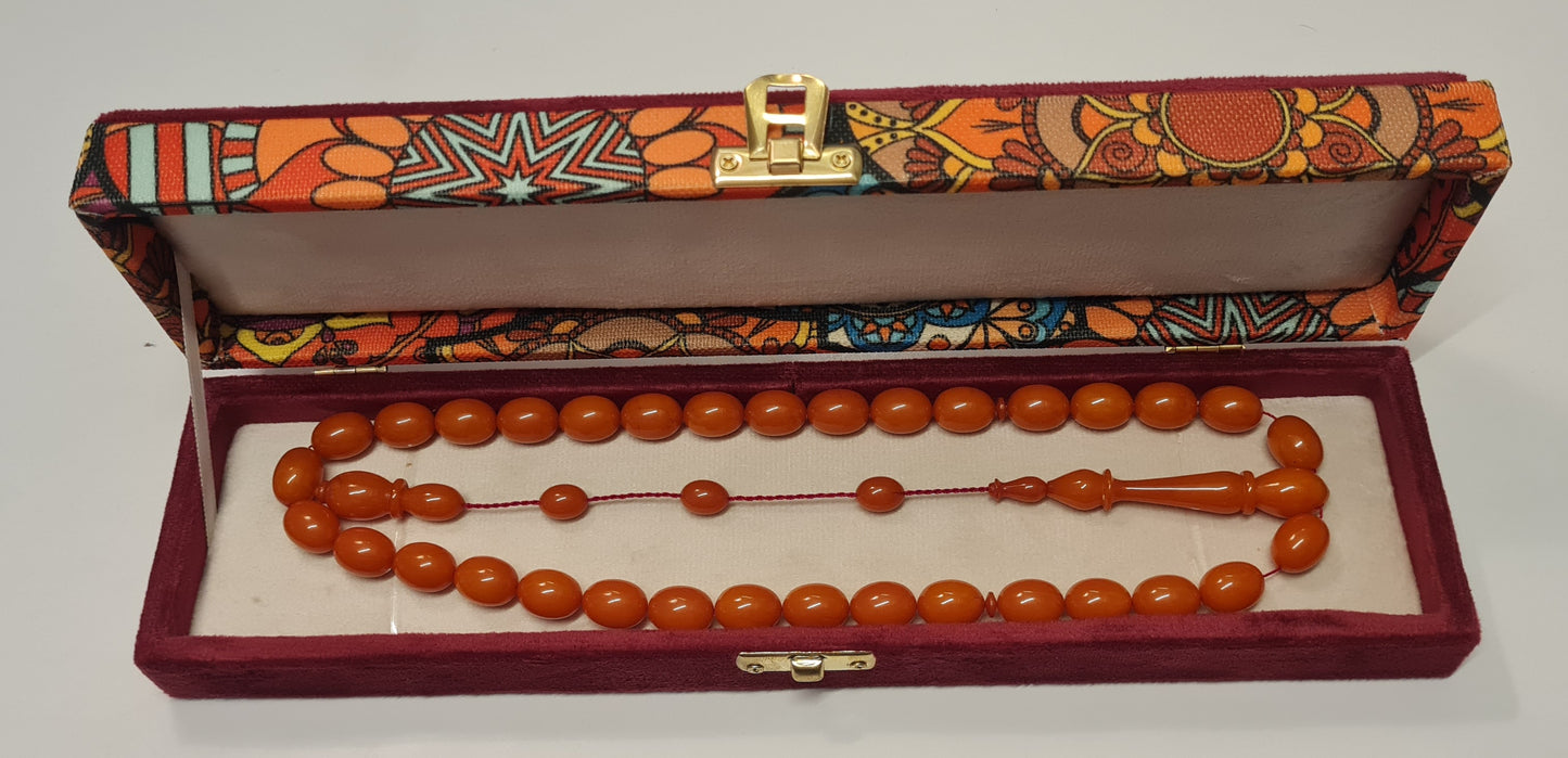 Collectible Dry Lathe Handmade Masterwork 12X14 MM Sequential System Moire Old Rod Casting Material Handmade Masterwork Prayer Beads (ORANGE)