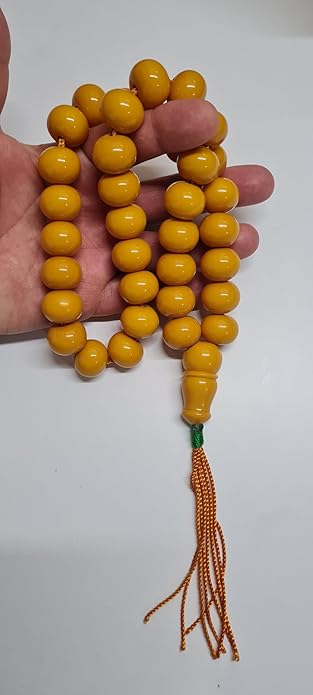 164 Gr 20X16 mm Habbe Ölçülerde 50 cm Uzunluğunda Eski Döküm Bowling Topundan Çubuk Katalin Malzeme Kuru Torna El Yapımı Usta İşi Kolleksiyonluk Büyük Boy Özel Tespih (SARI)