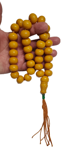 164 Gr 20X16 mm Habbe Ölçülerde 50 cm Uzunluğunda Eski Döküm Bowling Topundan Çubuk Katalin Malzeme Kuru Torna El Yapımı Usta İşi Kolleksiyonluk Büyük Boy Özel Tespih (SARI)