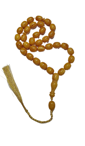 El Yapımı Katalin Tesbih, 54 cm Uzunluk, 79 gr Ağırlık, Amber Rengi, 13x17 mm Habbe Ölçülü