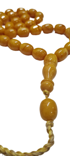 El Yapımı Katalin Tesbih, 54 cm Uzunluk, 79 gr Ağırlık, Amber Rengi, 13x17 mm Habbe Ölçülü