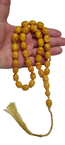 El Yapımı Katalin Tesbih, 54 cm Uzunluk, 79 gr Ağırlık, Amber Rengi, 13x17 mm Habbe Ölçülü