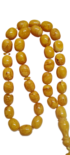 El Yapımı Katalin Tesbih, 54 cm Uzunluk, 79 gr Ağırlık, Amber Rengi, 13x17 mm Habbe Ölçülü