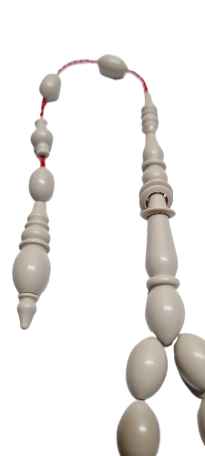El Yapımı Koleksiyonluk Bowling Topundan yapılma Tespih, 33'lük, Kemik Rengi 29 GR 39 Cm