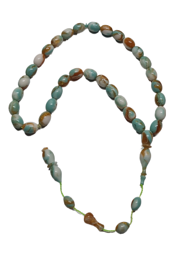 Collectible Dry Lathe Handmade Masterwork 12X9 MM Sized Sequential Pen System Handmade Moire Prayer Beads Shaved from Old French Galilite Material (TURQUOISE BLUE)