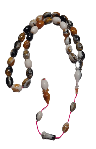 Collectible Dry Lathe Handmade Masterwork 12X9 MM Sized Sequential Pen System Handmade Moire Prayer Beads Shaved from Old French Galilite Material (BROWN WHITE) 