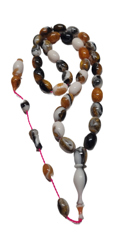 Collectible Dry Lathe Handmade Masterwork 12X9 MM Sized Sequential Pen System Handmade Moire Prayer Beads Shaved from Old French Galilite Material (BROWN WHITE) 
