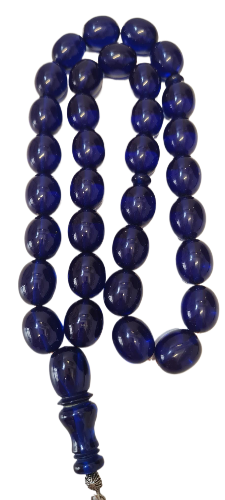 DEV BOY, Özel Kadife Kutusunda, 106 Gram, 14x18 mm, 49 cm, Şeffaf Çubuk Malzeme Ateş, Kolleksiyonluk Tespih, El yapımı Usta İşi Eski Usül Kuru Torna Yapımı Kolleksiyonluk Tespih (MAVİ)