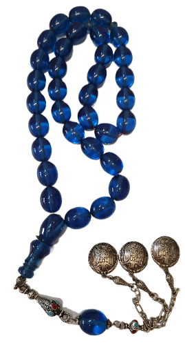DEV BOY, Özel Kadife Kutusunda, 106 Gram, 14x18 mm, 49 cm, Şeffaf Çubuk Malzeme Ateş, Kolleksiyonluk Tespih, El yapımı Usta İşi Eski Usül Kuru Torna Yapımı Kolleksiyonluk Tespih (LACİVERT)
