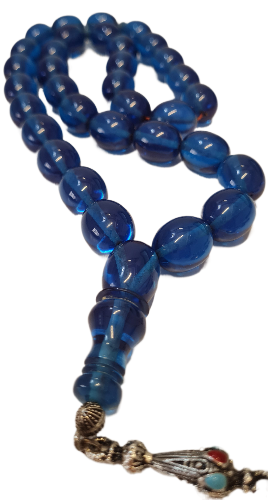 DEV BOY, Özel Kadife Kutusunda, 106 Gram, 14x18 mm, 49 cm, Şeffaf Çubuk Malzeme Ateş, Kolleksiyonluk Tespih, El yapımı Usta İşi Eski Usül Kuru Torna Yapımı Kolleksiyonluk Tespih (LACİVERT)