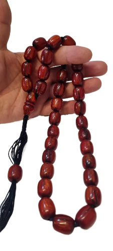 Koleksiyonluk Katalin Tespih, Özel Yapım, 33'lük, 110 Gram, 15x19 mm, 60 cm, Hardal Rengi, Kadife Kutulu