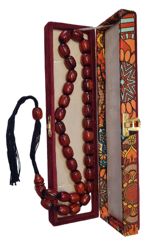 Koleksiyonluk Katalin Tespih, Özel Yapım, 33'lük, 110 Gram, 15x19 mm, 60 cm, Hardal Rengi, Kadife Kutulu