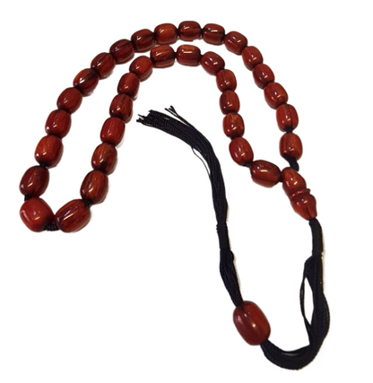 Koleksiyonluk Katalin Tespih, Özel Yapım, 33'lük, 110 Gram, 15x19 mm, 60 cm, Hardal Rengi, Kadife Kutulu