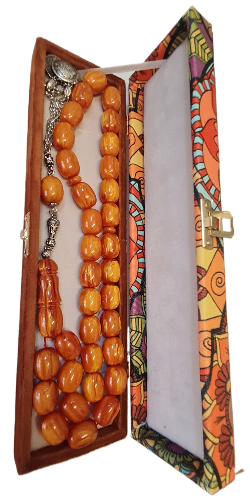 Katalin Tesbih, 150 Gram, 15x20 mm, 56 Santim, Eski Döküm Çubuk, Koleksiyonluk, El İşçiliği, Kadife Kutulu, Hardal Rengi (HARDAL)