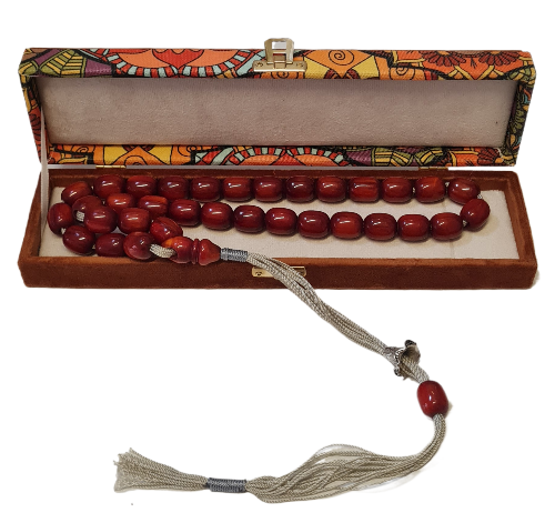 114 Grams, 15x18 mm, 40 Centimeters, Old Catalin Material, Shaved, Master Craftsman, Handmade, Dry Lathe, Collectible, Special Velvet Boxed Rosary