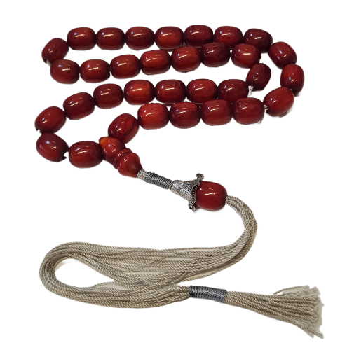 114 Grams, 15x18 mm, 40 Centimeters, Old Catalin Material, Shaved, Master Craftsman, Handmade, Dry Lathe, Collectible, Special Velvet Boxed Rosary