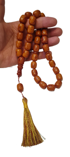 Koleksiyonluk Katalin Tespih, 99 Gram, 14x17 mm, 47 Santim, El Yapımı, Hardal Renk, Usta İşçiliği