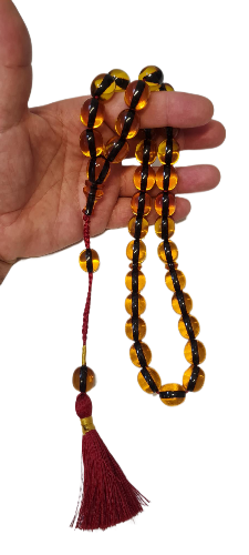 Özel Kadife Kutulu, 98 Gram, 15x17 mm, 52 cm, Alman Zarı Tespih, Eski Döküm, Yeni Torna El Yapımı Kuru Torna Usta İşcilik Kolleksiyonluk Mükemmel Kondisyon Alman Oyun Zarı Tespih