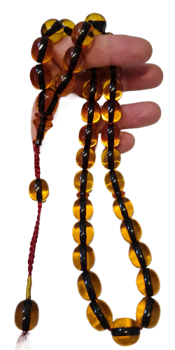 Özel Kadife Kutulu, 98 Gram, 15x17 mm, 52 cm, Alman Zarı Tespih, Eski Döküm, Yeni Torna El Yapımı Kuru Torna Usta İşcilik Kolleksiyonluk Mükemmel Kondisyon Alman Oyun Zarı Tespih