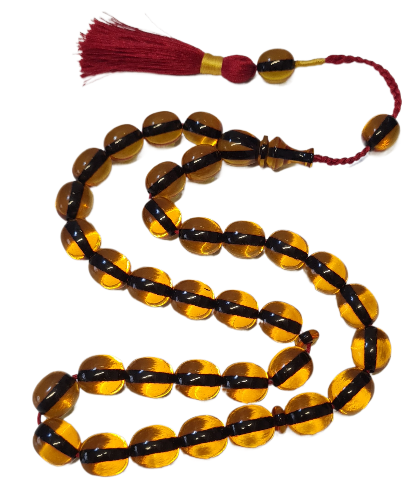 Özel Kadife Kutulu, 98 Gram, 15x17 mm, 52 cm, Alman Zarı Tespih, Eski Döküm, Yeni Torna El Yapımı Kuru Torna Usta İşcilik Kolleksiyonluk Mükemmel Kondisyon Alman Oyun Zarı Tespih