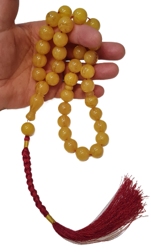 BÜYÜK BOY Koleksiyonluk Katalin Tespih, 101 Gram, 15,5x15,5 mm, 54 cm Uzunluk, Özel Kadife Kutulu, Hardal Rengi, Usta İşi