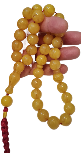 BÜYÜK BOY Koleksiyonluk Katalin Tespih, 101 Gram, 15,5x15,5 mm, 54 cm Uzunluk, Özel Kadife Kutulu, Hardal Rengi, Usta İşi
