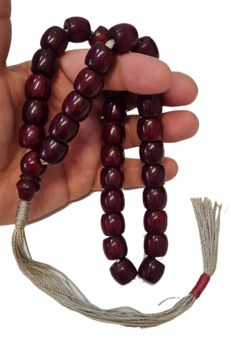 Antika El Yapımı Katalin Tesbih,Özel Kadife Kutulu, 33 Habbe, 88 Gram, 15x14 mm, Eski Döküm, Usta İşi Kuru Torna (SİYAH PÜSKÜLLÜ)