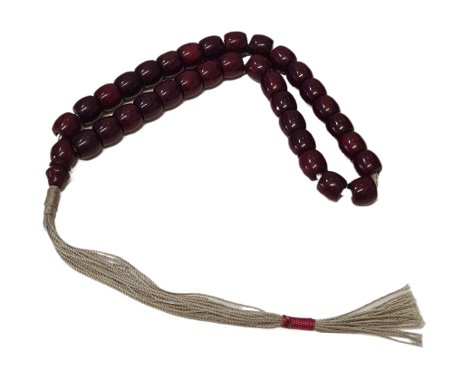 Antika El Yapımı Katalin Tesbih,Özel Kadife Kutulu, 33 Habbe, 88 Gram, 15x14 mm, Eski Döküm, Usta İşi Kuru Torna (SİYAH PÜSKÜLLÜ)