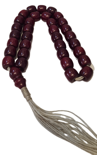 Antika El Yapımı Katalin Tesbih,Özel Kadife Kutulu, 33 Habbe, 88 Gram, 15x14 mm, Eski Döküm, Usta İşi Kuru Torna (SİYAH PÜSKÜLLÜ)