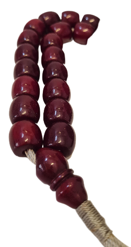 Antika El Yapımı Katalin Tesbih,Özel Kadife Kutulu, 33 Habbe, 88 Gram, 15x14 mm, Eski Döküm, Usta İşi Kuru Torna (SİYAH PÜSKÜLLÜ)