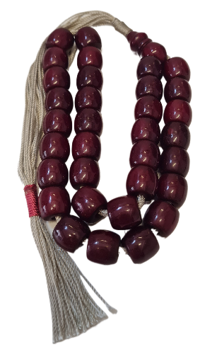 Antika El Yapımı Katalin Tesbih,Özel Kadife Kutulu, 33 Habbe, 88 Gram, 15x14 mm, Eski Döküm, Usta İşi Kuru Torna (SİYAH PÜSKÜLLÜ)