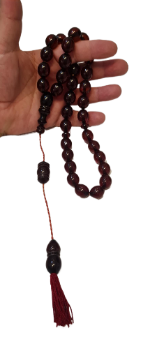 Antika Alman Zar Tespih, El Yapımı, 33 Habbe, 94 Gram, 14x17 mm, 54 Snatim, Mükemmel Renk, Koleksiyonluk, Usta işi kuru torna el yapımı Özel Kadife Kutulu Tespih