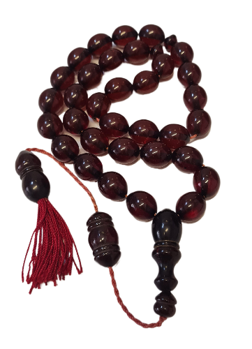 Antique German Dice Prayer Beads, Handmade, 33 Beads, 94 Grams, 14x17 mm, 54 Snatim, Perfect Color, Collectible, Masterwork Dry Lathe Handmade Prayer Beads with Special Velvet Box